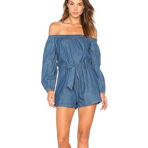 Free People Off Shoulder Denim Romper XS